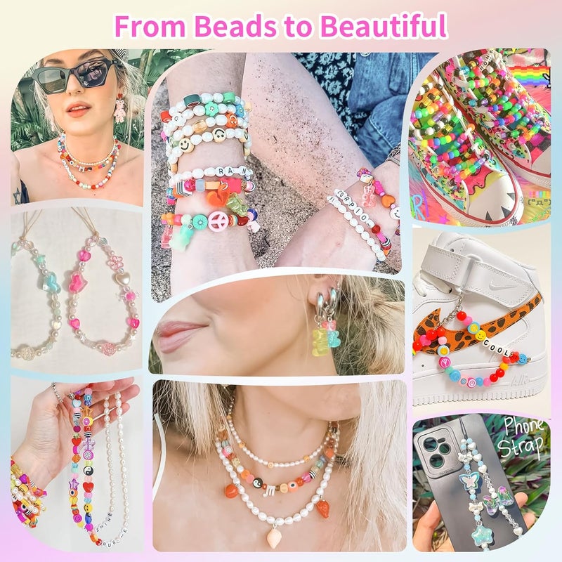 nikkiGuo 1250 PCS Letter Beads Kit with Elastic Cord – Alphabet A–Z, Numbers, Heart, Moon, Star, Smiley Beads for Friendship Bracelets & DIY Jewelry (White Beats & Black Letters) - Image 5